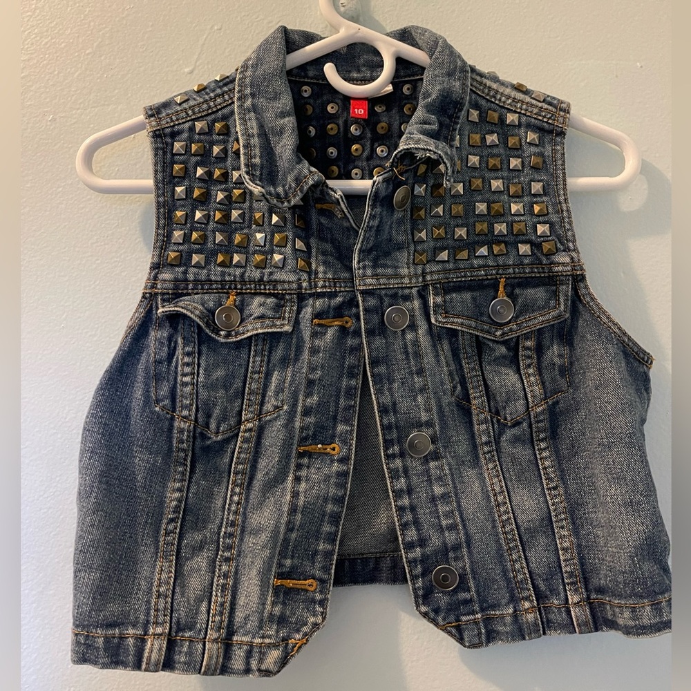 Small studded denim vest silver and bronze H&M size 10
